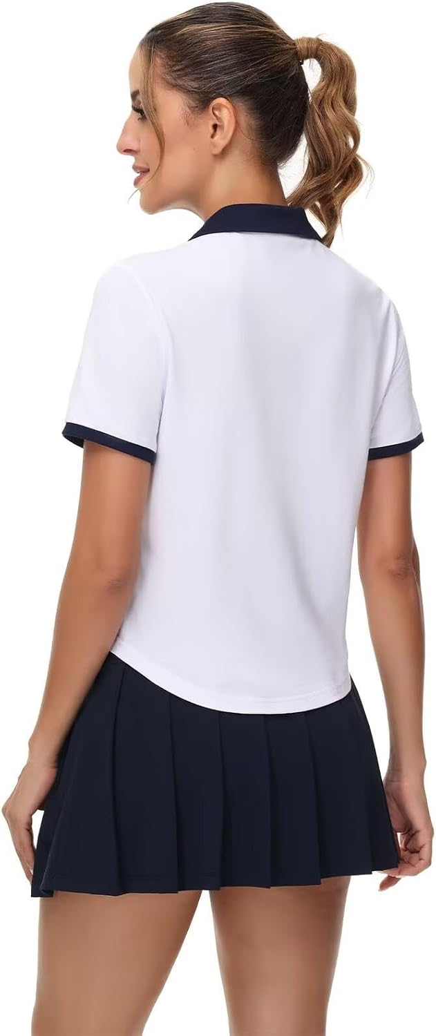 Pdbokew Women's V-Neck Polo Shirt Curved Hem Golf Tops