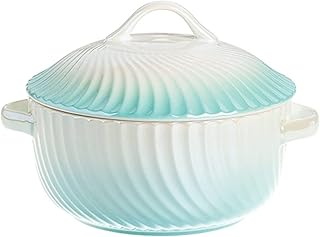Bowls, Soup Bowls, Ceramic Bowl Soup Bowl,Rice Bowl,reakfast Bowl,Ceramic Round Casserole Dishes With Lids Oven Proof, Ceramic Cooking Pans Handle With Lid-pink-16.5x16.5x8cm, 1200ml (Color : Blu, Siz