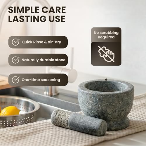 Image of Large Mortar Pestle for Kitchen | 5 Inch Okhli Musal & Silbatta for Chutney | Traditional Sil Batta Stone | Rolu Rokali for Spice, Herb & Chutney Grinder | Granite Stone Grinder for Kitchen Set