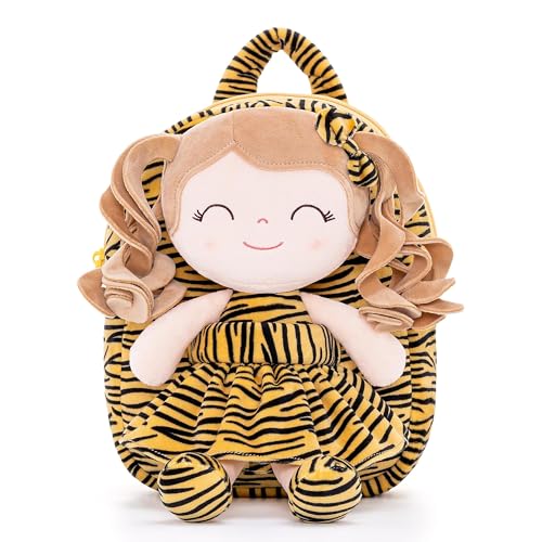 Image of Gloveleya Toddler Backpack Baby Girl Gifts Curly Hair Plush Figures Dress Backpack Kids Backpack Curly Hair Animal Backpack - Tiger 9inches