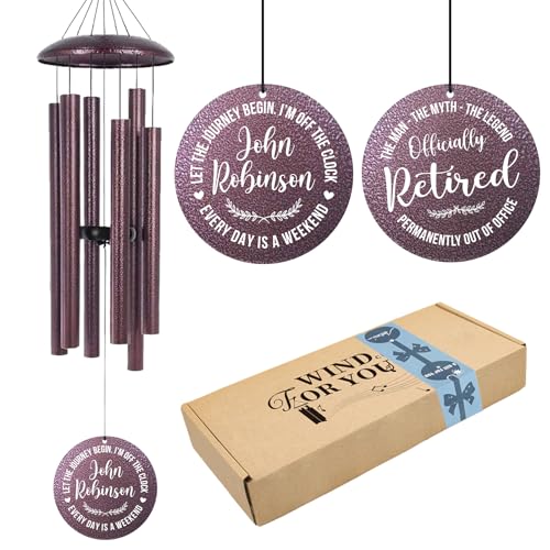 Image of ASTARIN Custom Retirement 36 inch Wind Chimes for Women Man 2024, Happy Retirement Gift Going Away Farewell Gifts for Teacher Coworkers Mom Dad Nurse Boss, Personalized Wind Chime Retiree Gift Ideas