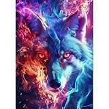 QINRUBB DIY Wolf Diamond Painting Erwachsene, 5D Eis und Feuer Diamant Painting Bilder Anfänger, Fantasie Runder Vollbohrer Diamanten Malerei Stickerei Kreuzstich Geschenke Home Wand Dekor 30x40cm