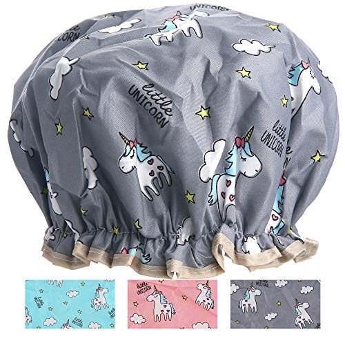 Aibilye Shower Cap, 3Pcs Shower Cap For Women,Shower Cap For Kids, Double Waterproof,Hair Care Cap,Salon Shower Cap,Reusable, Medium Size(STYLE-2)