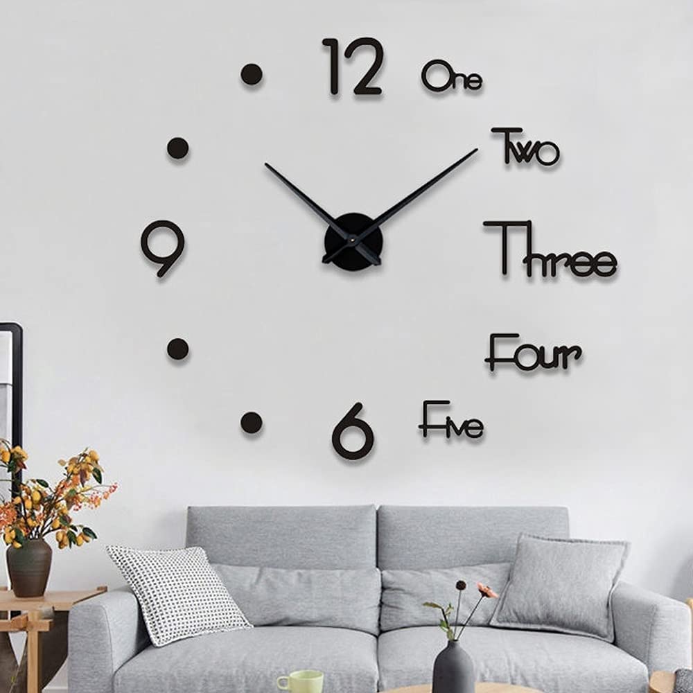FLEXYKO Modern Acrylic Designer 3D DIY Wall Clock Self Adhesive Acrylic Large Size DIY Frameless