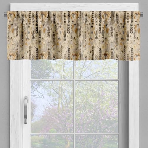 Ambesonne VALPANO-2_SD3195_12X54 Abstract Window Valance Pack Of 2, Earth Tone Leafy Silhouettes With Geometric Shapes And Floral Details, Rod Pocket Curtain Valances For Kitchen Bedroom, 54 Inch X 12", Camel Beige And Brown thumb #2
