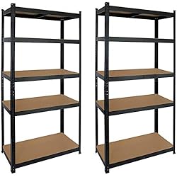 Estanterias Metalicas Modulares Baratas Mundozone Set de 2 Estanterías Metálicas Galvanizadas Color Negro 875Kg 5 Baldas modulares 180 x 90 x 40cm