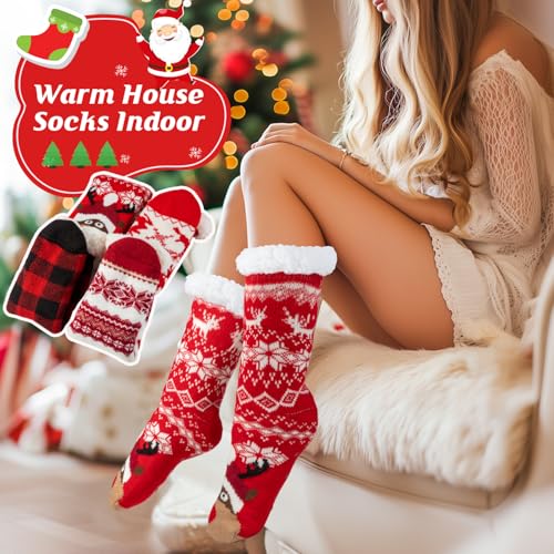 HONGTEYA Christmas Women Slippers Fuzzy Socks Winter Thick Warm Socks with Grippers Non Slip Soft Cozy Fleece Lining Christmas Gifts4