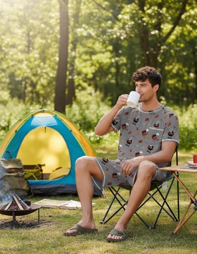 Image of Ekouaer Men's Pajamas Set Casual Short Sleeve Shirts and Shorts Soft 2 Piece Loungewear With Pockets