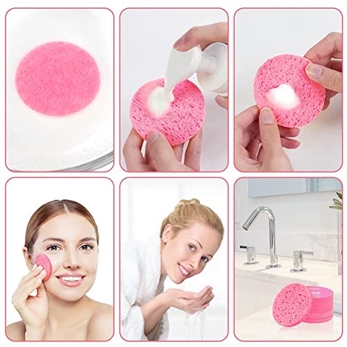 AUAUY 20Pz Esponjas faciales comprimidas, Esponjas Desmaquillantes de Celulosa, Redonda Desmaquillante Belleza Esponja, perfecta para Spa Facial, Exfoliante, Eliminación de Maquillaje (Rosado) - imagen 6