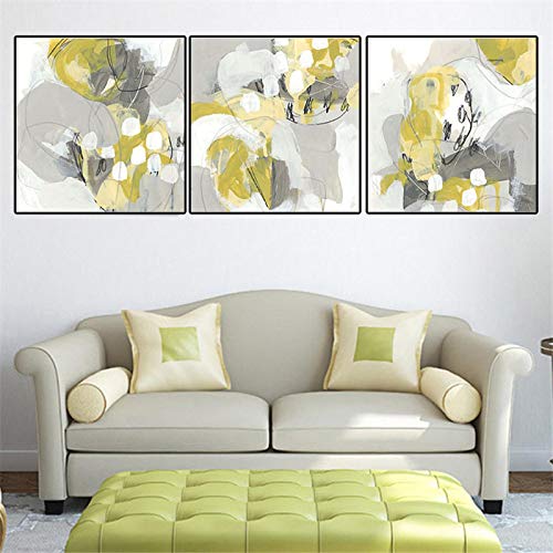 Tableau abstrait nordique moderne affiche de toile decoration murale aquarelle jaune salon 3 pcs