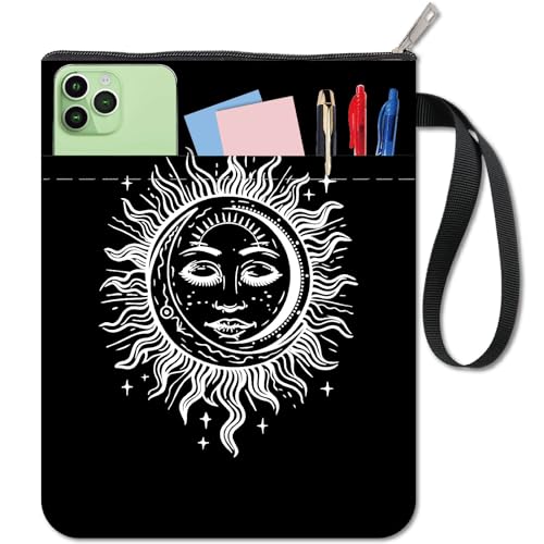 CRASPIRE Sun Book Covers Black Book Sleeve Moon Book Protector per Libri Tascabili Copertina in Tessuto Lavabile con Cerniera e Tasca Extra per Gli Amanti dei Libri Regali per I Compagni di Classe