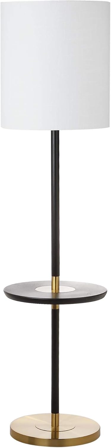 Brown and Brass Mid-Century Modern Floor Lamp with Table