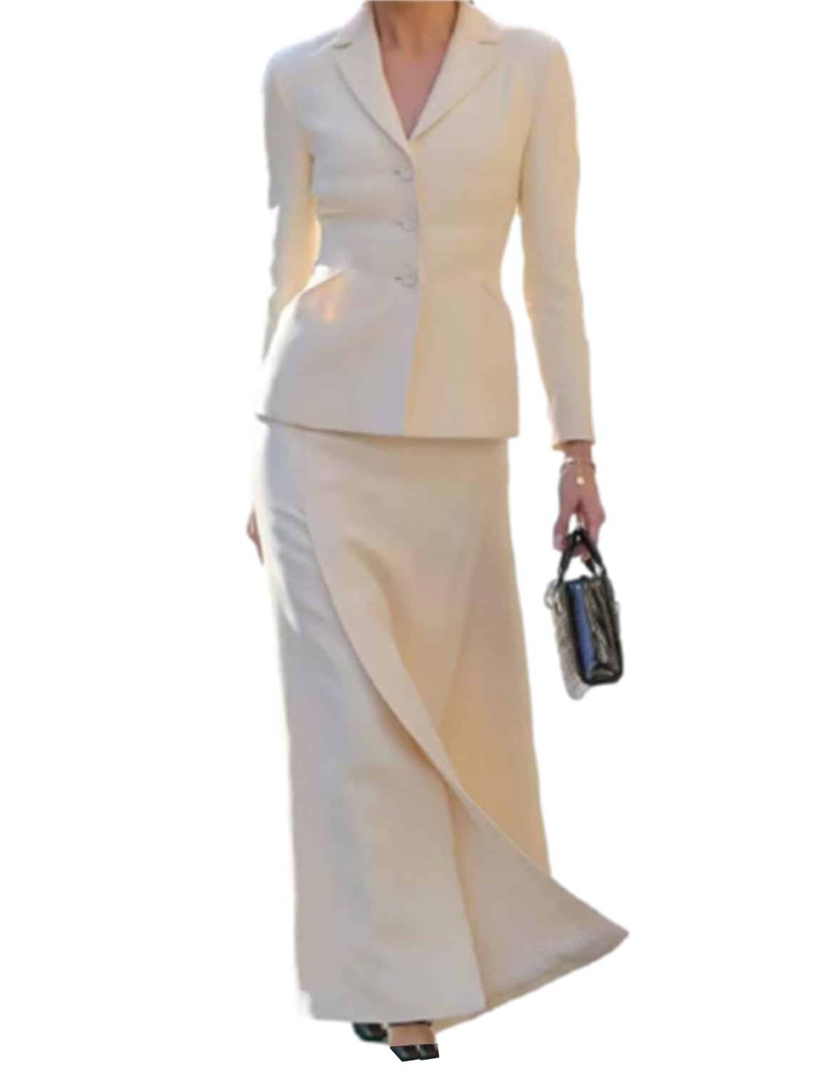Femme Ensemble Tailleur 2 pièces pour Le Travail et Le Bureau Veste Simple et Jupe Longue