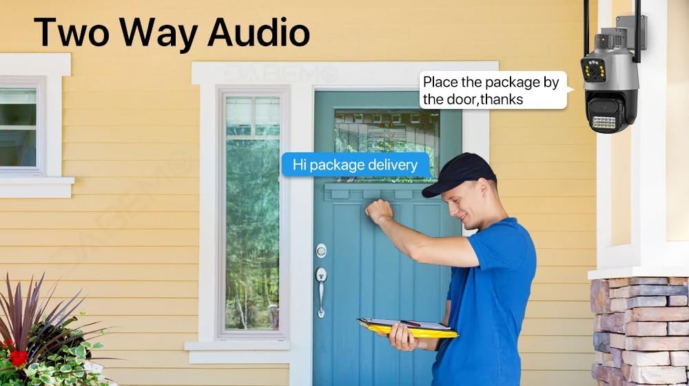 ICSEE WIFI Camera Security 3K 6MP Dual Lens Wireless PTZ Waterproof Human Detection CCTV With Warning Flashing Light, Alexa Supported (Dual Lens Black 6MP)