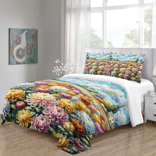 Parure de lit simple avec housse de couette chrysanthème imprimée 3D - 5