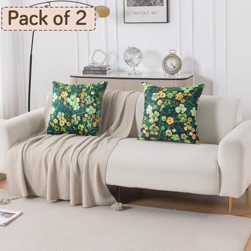 Image of HOKIPO 'Nature Muse 7D' Premium HD Printed Holland Velvet Cushion Cover for Sofa| 22x22 Inch (55x55 cm) | Pack of 2, Emerald Garden (IN-924-D4*2)