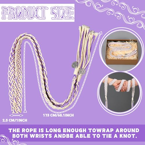 Image of Handfasting Cord for Wedding Braided, Weaving Purple, Simple | Hand Fasting Ceremony Rope with Gold Celtic Clasp, Rustic Cotton for Catholic Lasso Tradition, Unity Ritual Tying Supply