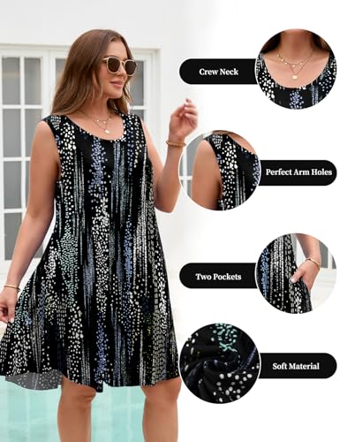 Image of JollieLovin Women Plus Size Curvy Summer Tank Sun Dresses Sleeveless Causal T-Shirt Dress Beach Swing Cover up(L-5X)