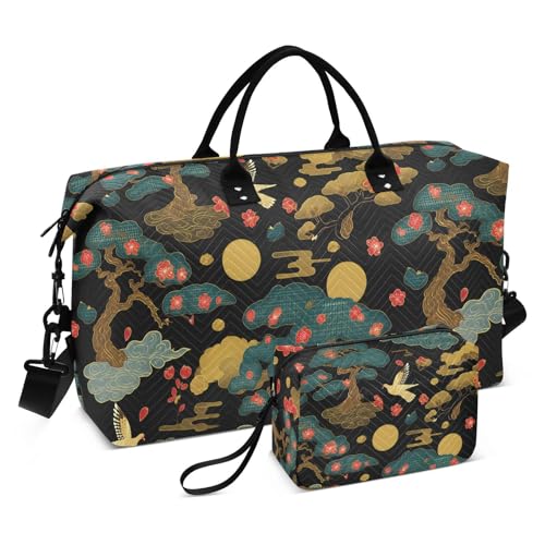 Bird Travel Gym Bag, Birds Tree Retro Weekender Overnight Duffle for Women with Toiletry Bag Travel Swim