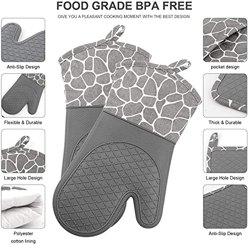 Gesentur Guanti da Forno, Guanti Resistenti al Calore Professional Guanti da Cucina 1 Coppia e 2 Presine, per Cucina, Barbecue, Grill (Grigio) - immagine 4