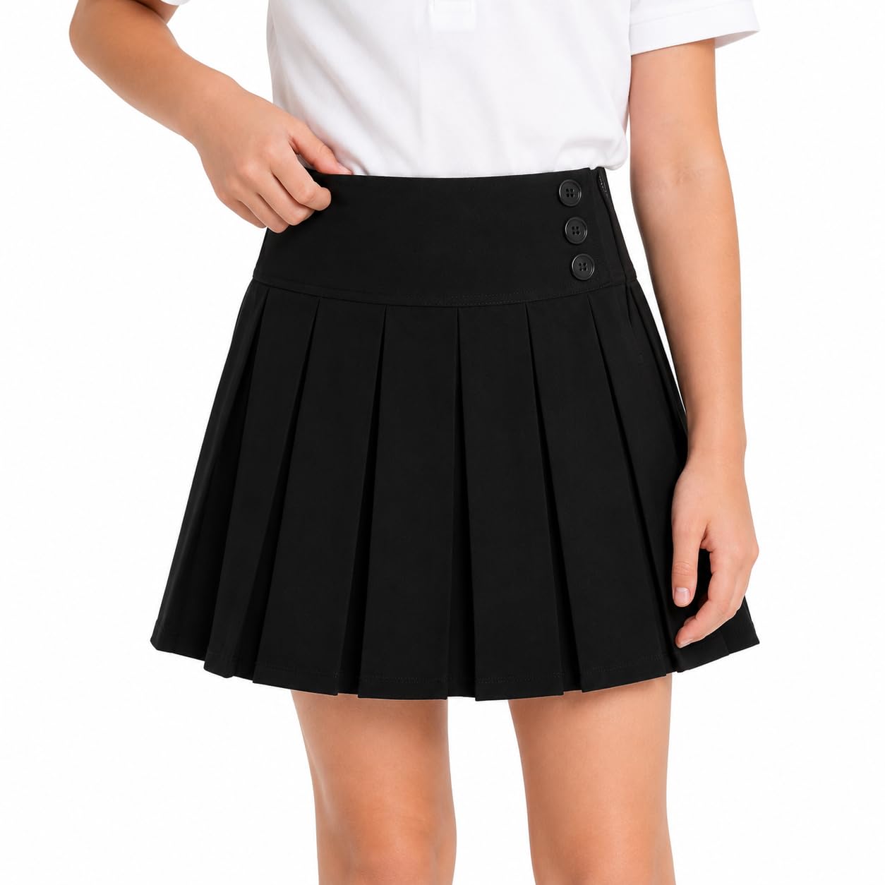 Bienzoe Falda de uniforme escolar para niñas: falda plisada de cintura ajustable para niños, negro, 13-14 Years