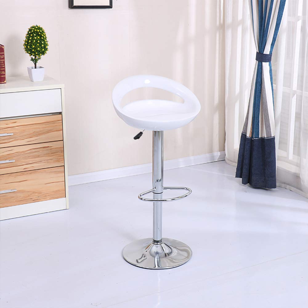 Juego de 2 Taburetes de Bar en Plástico ABS, Taburetes Altos de Cocina Giratorio con Ajuste de Altura de 55 a 75 cm, Taburete Alto para Patio, Bar, Sala de Estar, Desayuno (2, Blanca)