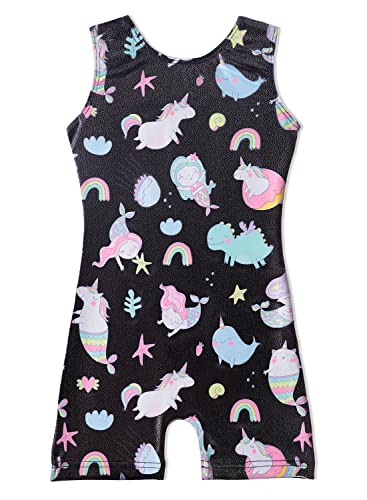 Image of EQSJIU Gymnastics Leotards for Girls Kids Rainbow Mosaic Mermaid Butterfly Stars Leopard Galaxy Tie Dye Cosmos Leopard