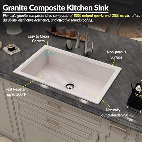 Image of Plantex Undermount Sink For Kitchen /Quartz Acrylic Kitchen Sink With 10 Years Warranty /Metalic Single Bowl Kitchen Sinks With Coupling (Rayon-32X20 Inch)