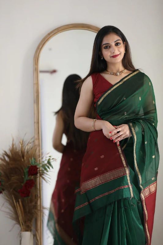 Image of Flosive inchFestive Bloom Blue Banarasi Silk Saree with Elegant Jacquard Floral Motifs inch