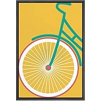 SIGNWIN Framed Canvas Wall Art Geometric Green Bike in Yellow Background Transportation Bicycles Illustrations Minimalism Modern Closeup Colorful for Living Room, Bedroom, Office - 16