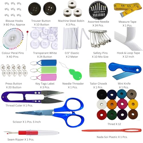 Image of 217 Pcs. 24 Reel Spools Thread Box Set for Sewing Machine | Sewing Thread Storage Box Organizer with Accessories | Reel Box, Bobbin Organizer, Sui Dhaaga Dabbaa | Sewing Kit for Home Tailoring & Thread Storage