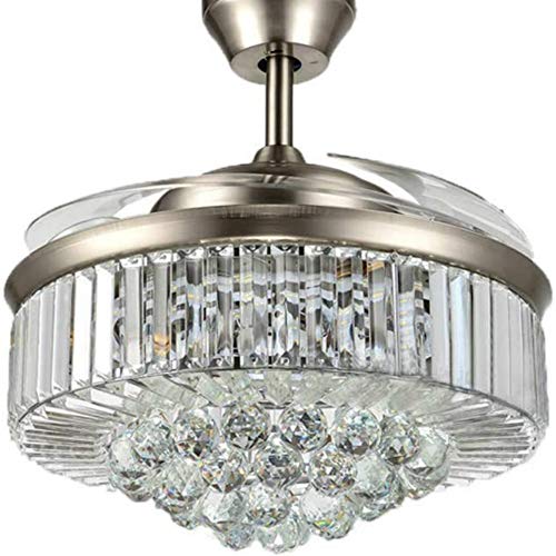 Exclusive Special Lighting Groups 36" Invisible Crystal Chrome Ceiling Fans with LED Light Remote Control 4 Clear Acrylic Blades Ceiling Fan with Chandelier Light for Bedroom Dining Room Retractable Ceiling Fans with Lights Indoor Ceiling Light Kits with Fans (Chrome B)