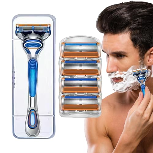 Maquinillas De Afeitar Para Hombre, Maquinilla de Afeitar Manual con 4 Recambios, Juego De Afeitado Manual Para Estilo Bigote Viaje Húmedo Y