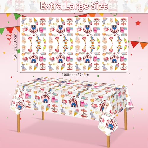 Image of Hxezoc 54 x 108 Inch Circus Party Tablecloths Disposable Plastic Carnival Table Cover for Carnival Birthday Party Decorations Outdoor Indoor Supplies
