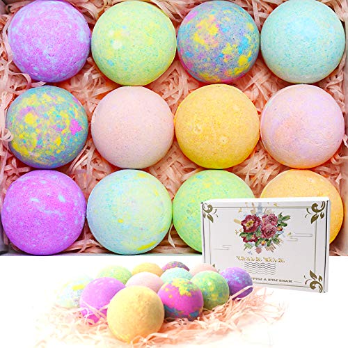 Permotary 12 Pcs Organic Bath Bombs Gift Set,Bubble Bath Bomb with Sea Salt Fragrance Olive Oil,Moisturizing Exfoliating Relieve Stress Fizzies Spa Kit for Kids Women Men Wife Girlfriend Birthday