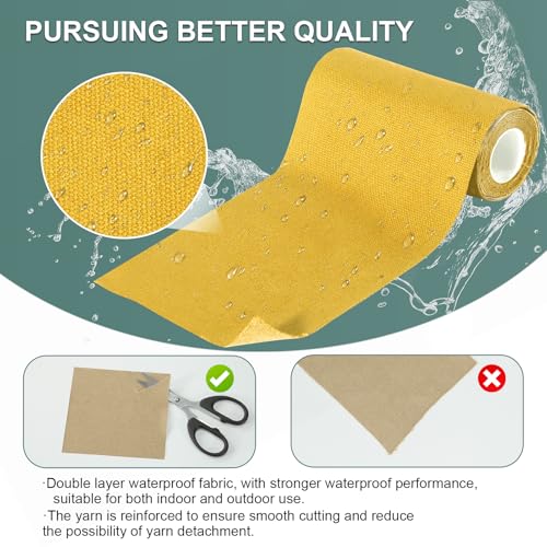 Image of Linen Canvas Repair Tape, 4 inch x 63 inch Yellow Waterproof Self-Adhesive Patch for Outdoor Gear, Durable and Weatherproof Fabric Tape for Boat Covers, Tents, Sofas, Sun Shades, Awnings, and Lounge Chairs