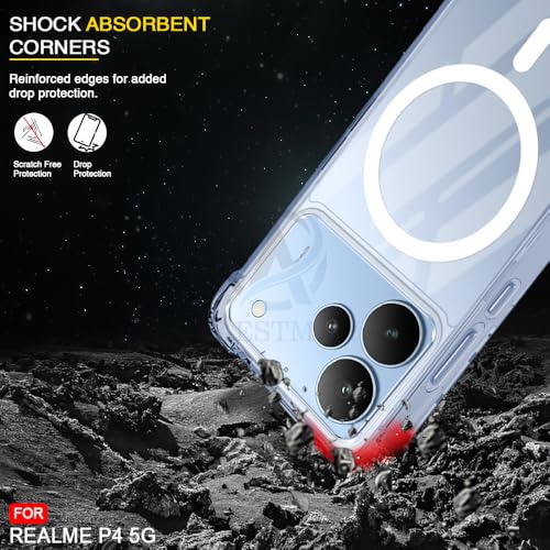Image of AESTMO Clear Back Cover for Realme P4 5G | 360 Protection | Transparent Back Cover for Realme P4 5G (PC + TPU, Compatible with MagSafe Accessories, Transparent Bumper)