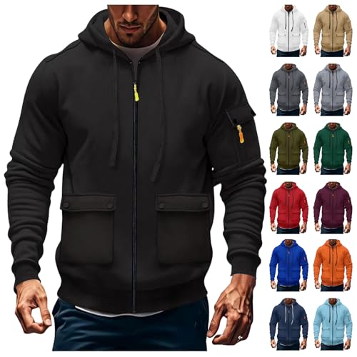 Cargo Hoodie for Men Vintage Trucker Hoodies Long Sleeve Sweatshirts Zip up Fleece Sweatshirts Tactical Jackets 2025