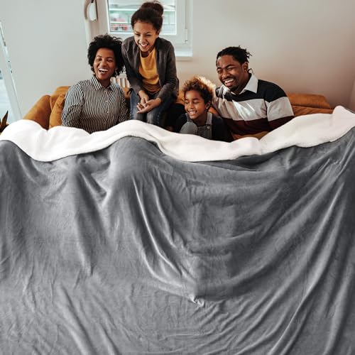 Image of Bedsure GentleSoft Sherpa Fleece Cal King Blankets for Bed, Non-Heated, Thick and Warm Oversized Blanket for Winter, Soft Fuzzy Plush Large Throw for Women and Men, Grey, 112x98 Inches