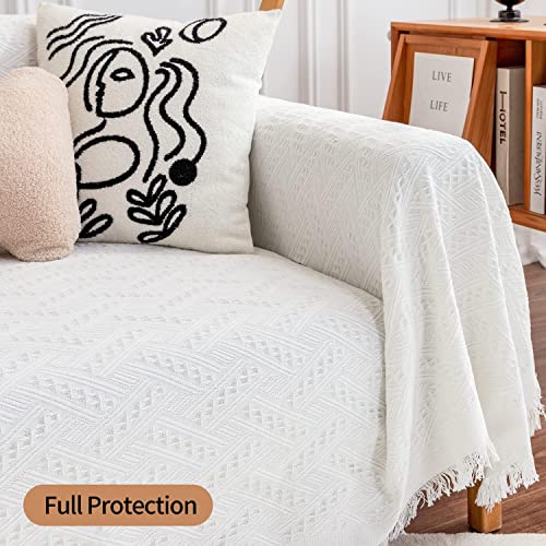 Deep Dream Sofa Cover, Sectional Couch Covers, Couch Covers For 3 Cushion Couch, Couch Cover For Dogs, Geometrical Jacquard Fabric Sofa Cover (X-Large, 71" X 118", White) #TOP3