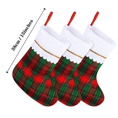 image for URATOT 12 Pack 15 Inches Christmas Stockings Red and Green Plaid Patte