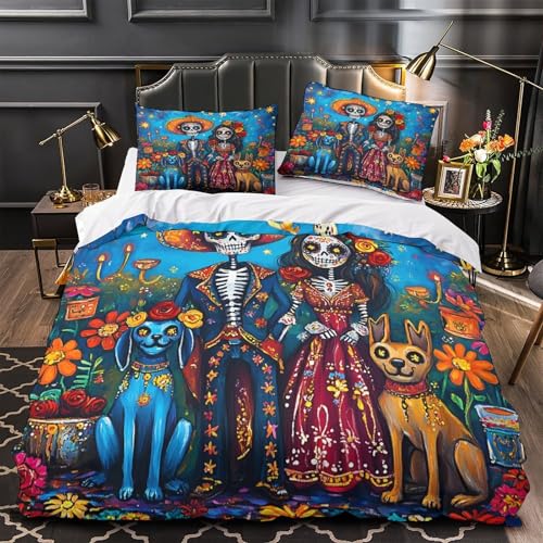 Parure de lit couple squelette 135x200cm en microfibre avec housse de couette