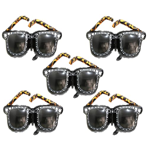 Deermon Black Disco Jumbo Shiny Sunglasses Balloons, 90S 80S Themed Summer 5 Pack Vacation Cool Sunglasses Foil Balloon For Birthday Baby Shower Wedding Graduations Party Decoration Supplies