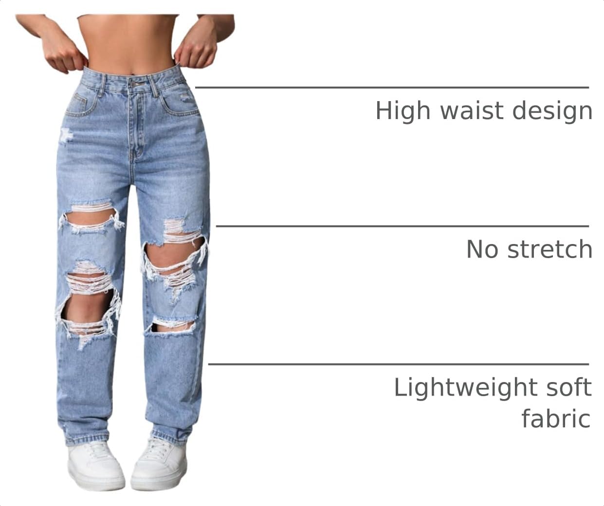 Floerns Women's High Waisted Distressed Jeans Straight Leg Casual Ripped Denim Pants image 4