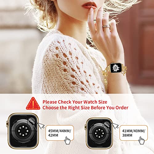 Bling Band Compatible with Apple Watch 49mm 45mm 44mm 42mm, Metal Jewelry Watch Strap for Ultra/Series SE 9 8 7 6 5 4 3 2 1 Interchangeable Charms Dressy Bracelet for Women (Gold)