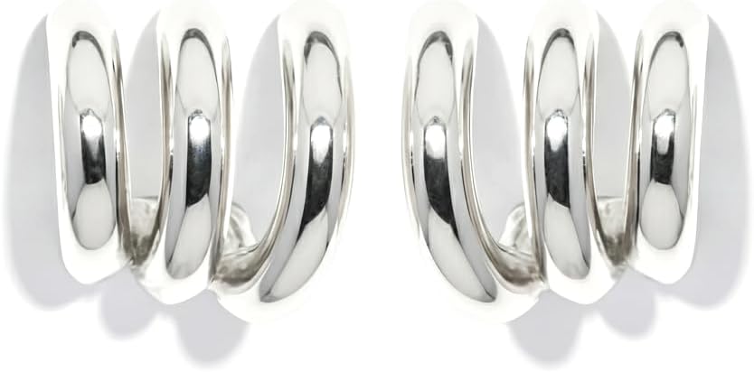 Premium Quality | Platinum Electroplated Trio Hoop Earrings | Bold & Edgy | 925 Sterlin Silver Post | Pump Up The Gem | US Brand