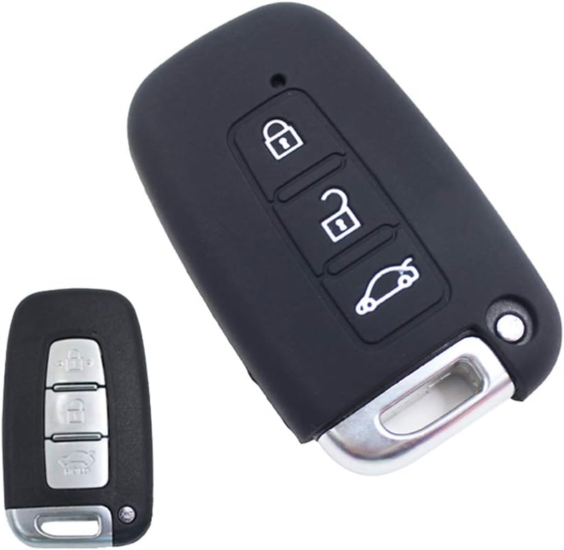 ECOiNVA for Hyundai Sonata Tucson Elantra Verna Reina Santafe IX45 Mistra IX25 New IX35 Silicone Car Key Case Fob Cover Remote Control Cases (I-Black)