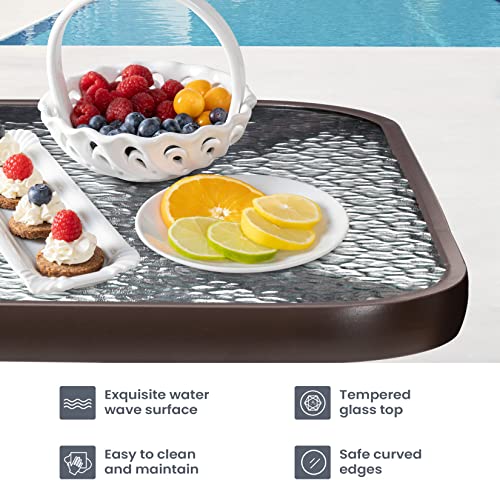 Pellebant 3Pc Outdoor Counter Height Bar Stool Set, Aluminum Patio Stools And Glass Table All-Weather Furniture For Garden Pool Lawn Backyard Brown… #TOP3