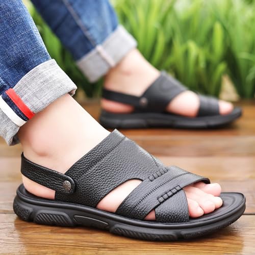 Generic Mens Sandals Leather Anti Slip, Breathable Casual Beach Fisherman Sandal Slip on Open Toe Slipper Dual Use for Outdoor Beach Walking Driving2