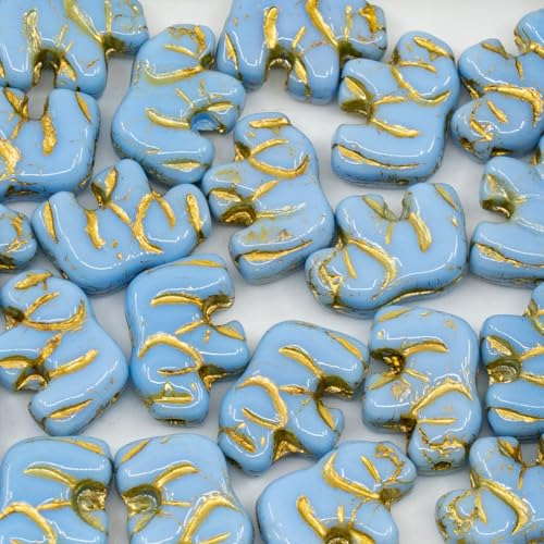Outlet 50g Small Elephant Beads, 15 x 11 mm, Opaque Light Blue Gold Lined (33010-54302), Glass, Czech Republic